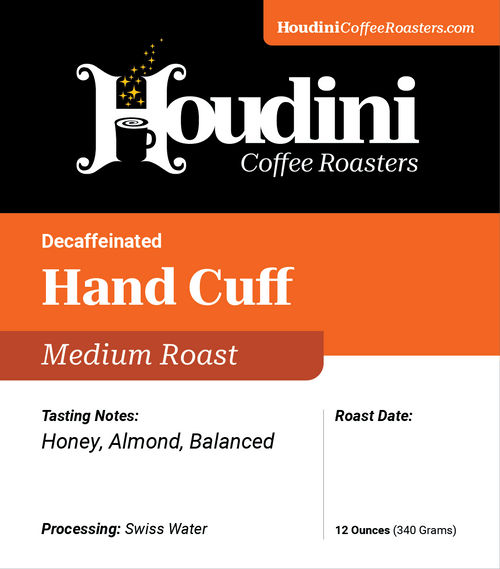 Handcuff retail label artwork listing honey and almond tasting notes